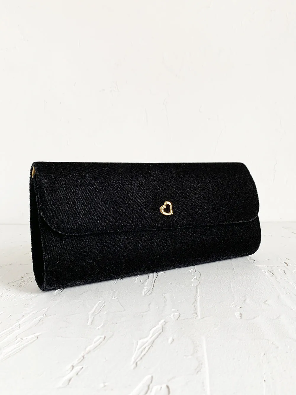 Victoria's Secret Black Velvet Clutch With Gold Heart